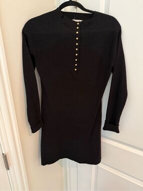 Universal Thread Black Ribbed Sweater Dress with Gold Buttons